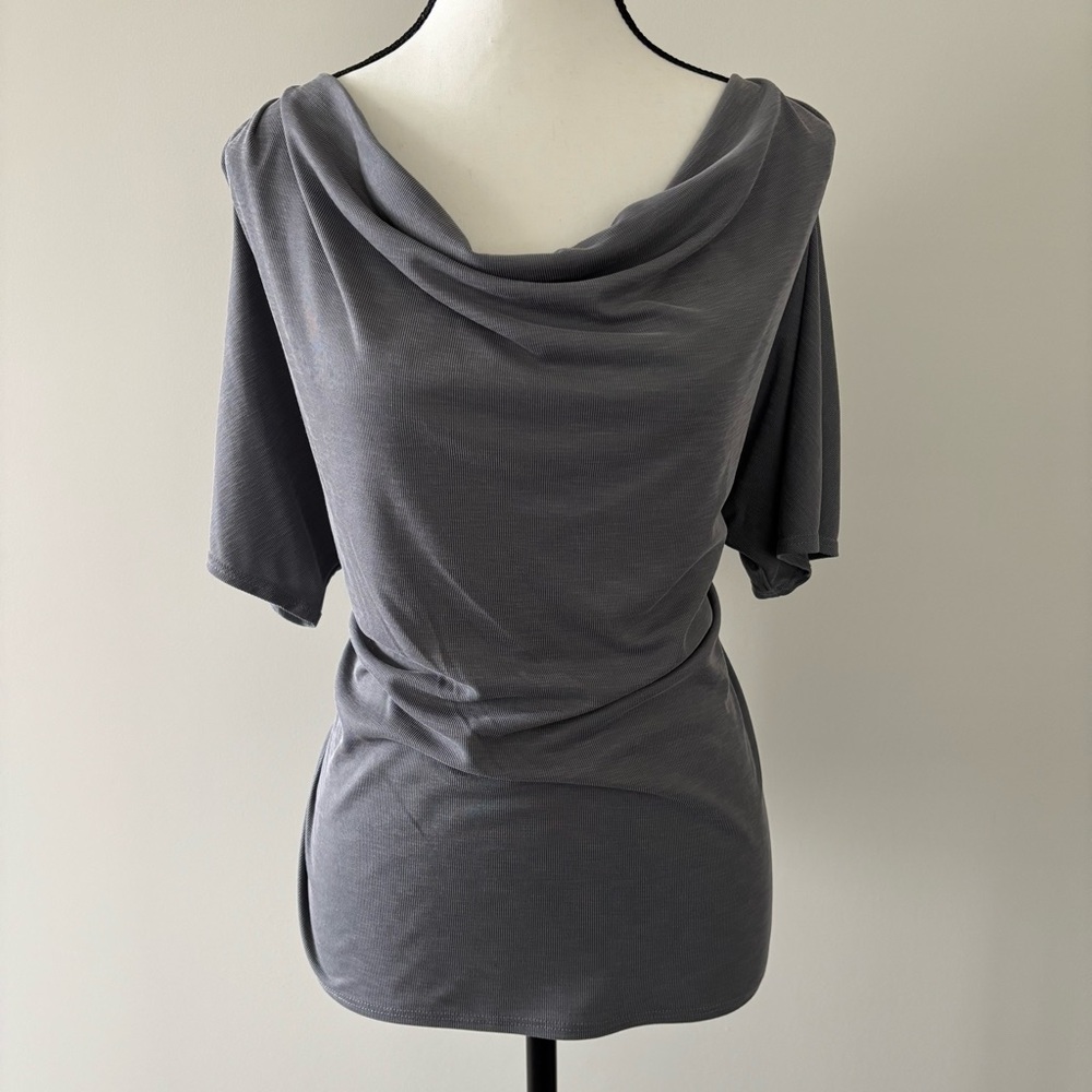 Gray Draped Short Sleeve Top